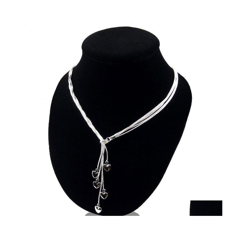 

Chains Love Sier Necklaces 5 Hearts Couple Jewelry Valentine Christmas Gift For Girlfriend 925 Sterling Pendant Necklace Drop Delive Dhz76