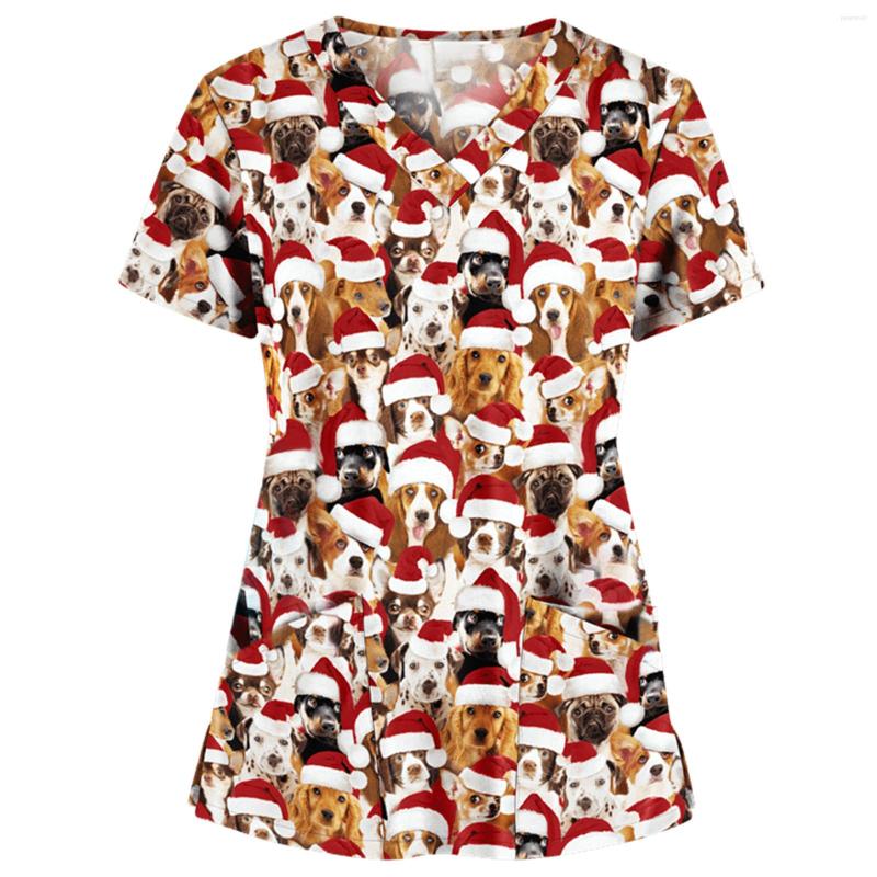 

Women' T Shirts Women Pet Dog Print Working Uniform Tshirt Short Sleeve V-neck Shirt Tops Christmas Thanksgiving T-shirt Remeras Mujer#P2, Gy