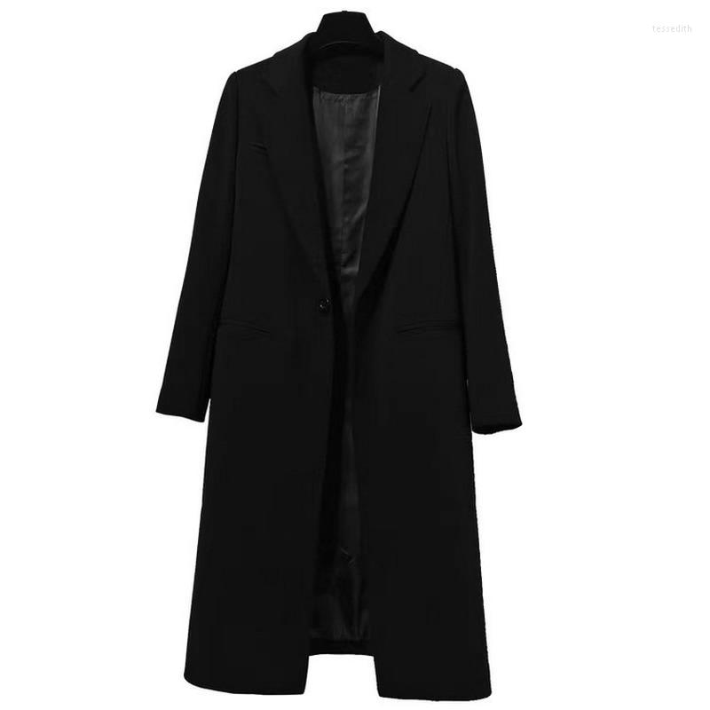 

Women' Suits England Style Black Blazers Women Mid Length Single Button Solid Colors Suit 2023 Spring Autumn Fashion Vintage Streetwear