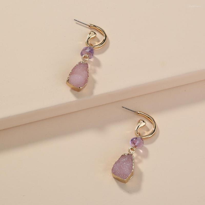 

Stud Earrings Simple Wild Female Pink Imitation Natural Stone Drop Short Spot Wholesale Direct Sales
