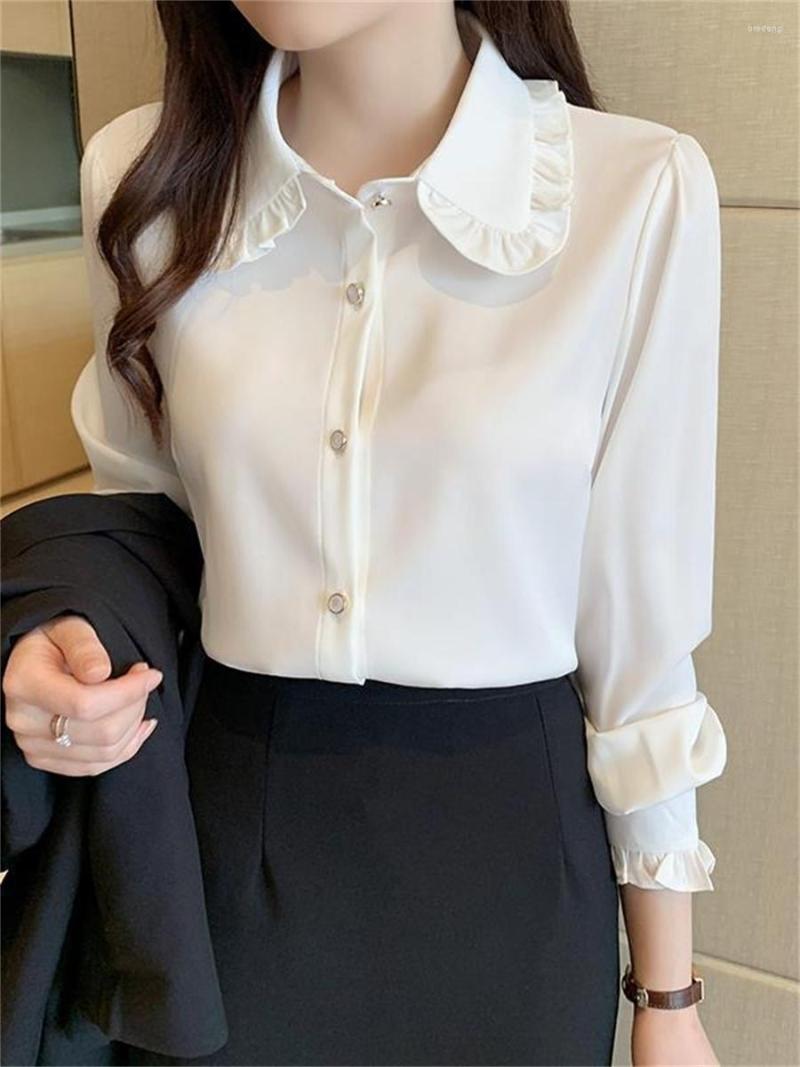 

Women' Blouses Women Spring Autumn Style Shirts Lady Casual Long Sleeve Turn-down Collar Patchwork Printed Blusas Tops ZZ1600, White