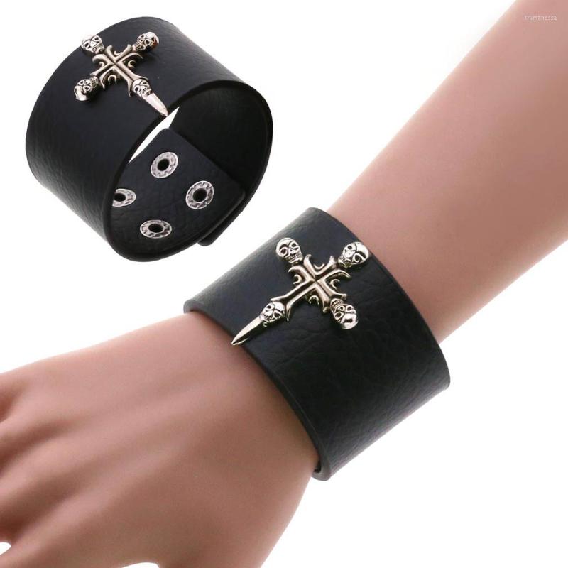 

Bangle Statement Grunge Charm Bracelet Dark Vintage Gothic Accessories Aesthetics Skull Cross Leather Bangles Fashion Punk Jewelry