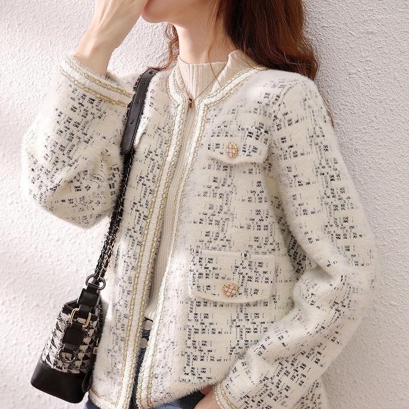 

Women's Jackets Fashion Korean Chic Vintage Tweed Woolen Jacket Coat Women Autumn Single Breasted Floral Tassel Office Lady Outwear, Beige