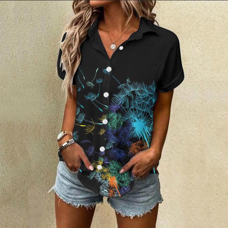 

Women' Blouses Womens Spring Summer Flower Solid Shirts Business Camisas De Hombre Button Chemise Femme Blusas Turn Down Collar, Blue