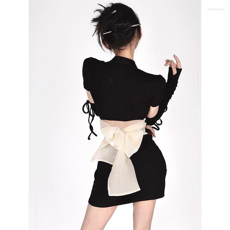 

Party Dresses Streetwear Hiphop Bow Women' Clothing 2023 Girls Y2K Summer Mini Bodycon Techwear Chic And Elegant Woman Dress Gothic