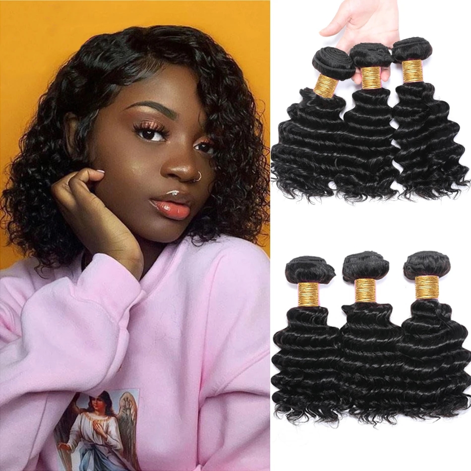 

12A Deep Wave Bundles Brazilian Human Hair Weave Extension Kinky Curly Wet and Wavy Human Hair Bundles 100% Remy Hair Extensions
