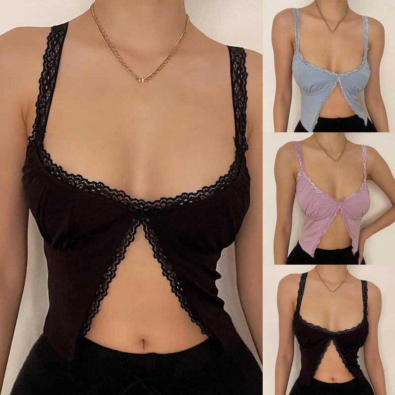 

Women' Tanks Women' Lace Crop Top Sexy See Through Camisole Sleeveless Patchwork Shirt, Black