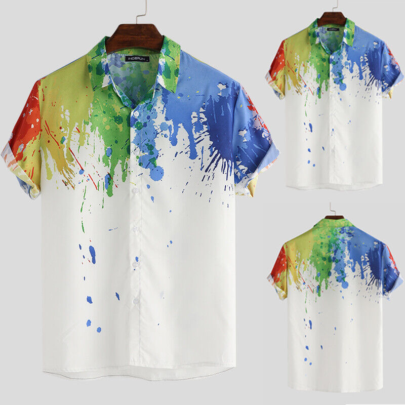 

Mens Hawaiian Printed Shirts Casual Holiday Beach Short Sleeve Summer Stag Tops, Colorful