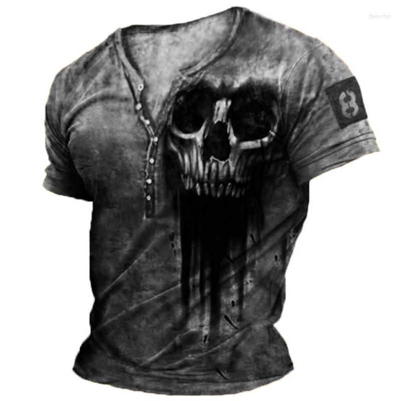 

Men's T Shirts Men's T-shirts Buttons Short Sleeve Skull Print Vintage Clothes Cotton Summer Gothic Hip Hop Casual Male Oversized Tops, 7koudx-1003-112