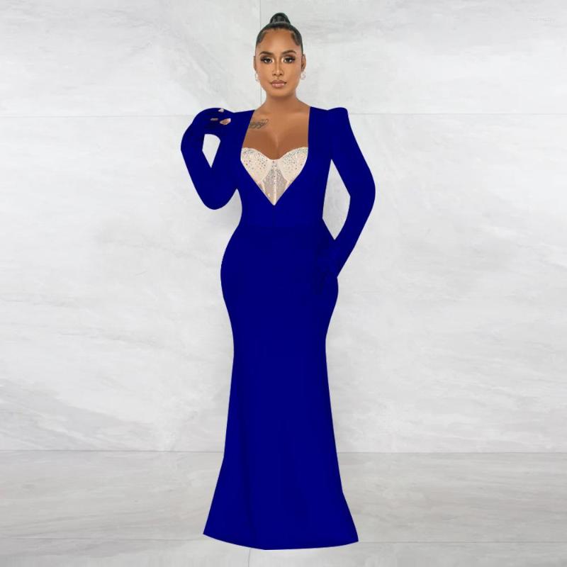 

Work Dresses 2023 High Street Style Women Suit Long Sleeve Deep V Floor Length Skirt Pure Color Lady 2 Piece Set, Black