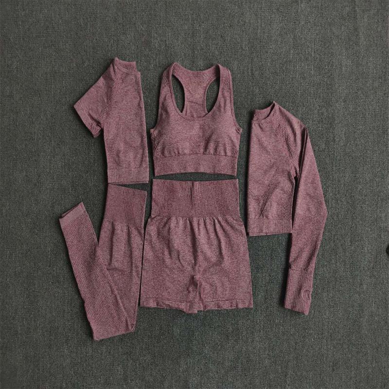 

Yoga Outfit 2/3/5PCS Seamless Women Set Workout Sportswear Gym Clothing Fitness Long Sleeve Crop Top High Waist Leggings Sports Suits, Blue