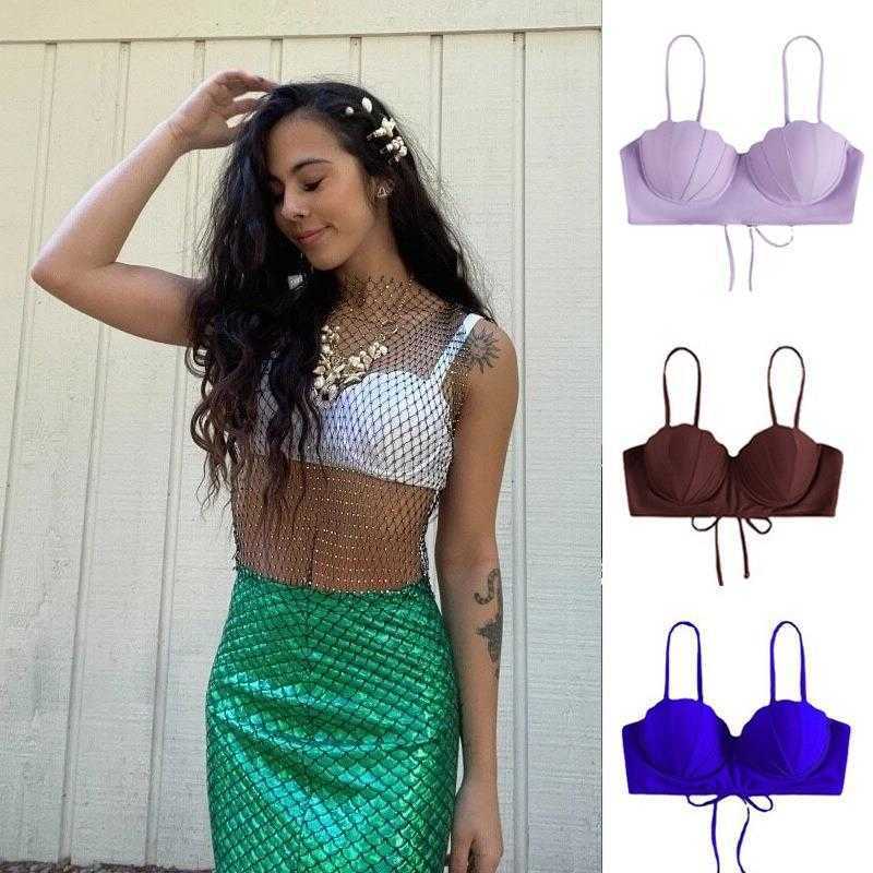 

Swimsuit Solid Color Shell Underwire Chest Pad Sexy Bikini Womens Top, Purple
