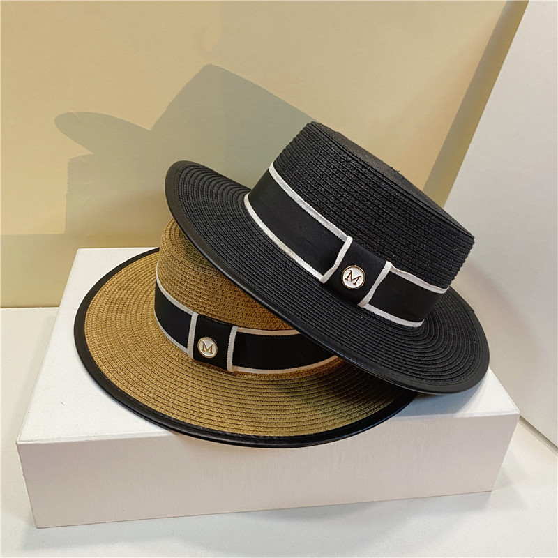 

Women Sun Hat with Letter Outdoor Edging Flat Top Hat Beach Wide Brim Hats for Lady, Black