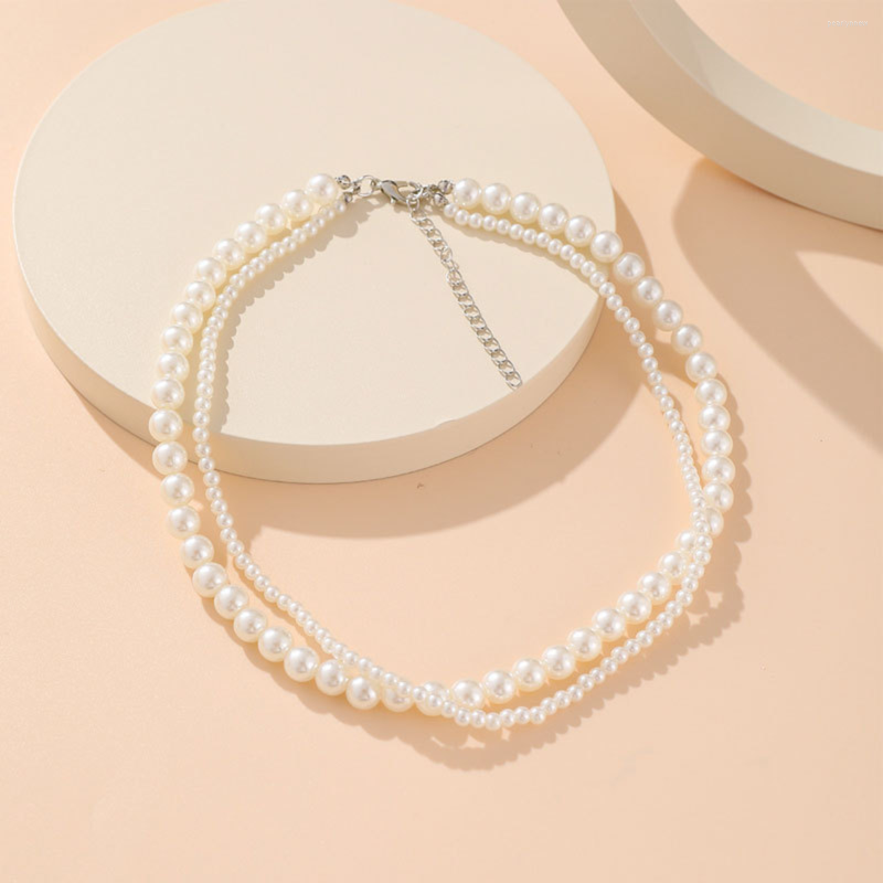 

Chains Double Layer White 4 8mm Imitation Pearl Necklace Women's Versatile Temperament Multi Neck Chain Jewelry Wholesale