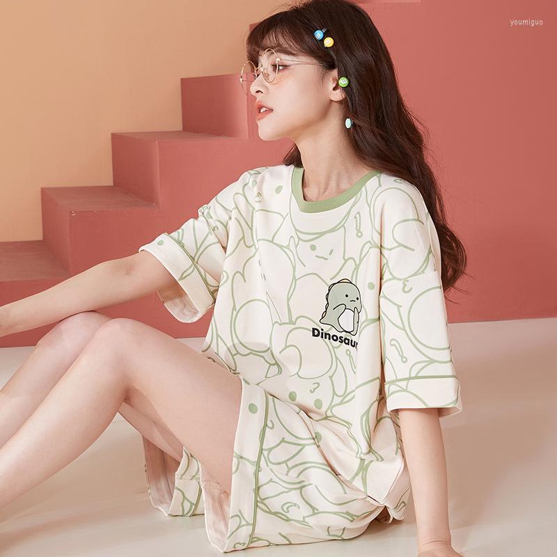 

Women's Sleepwear Summer Knitted Cotton Short Sleeved Shorts Round Neck Sweet Korean Thin Ladies Homewear Suit Women Pajamas Set 2pcs, Pajamas25102