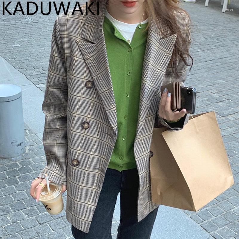 

Women's Suits Spring 2023 Vintage Plaid Suit Jackets Women Korean Style Chic Loose Casual Fashion Blazers All Match Streetwear Outerwear