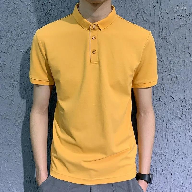 

Men's Polos Mens POLO Shirt Summer Colorful Short Sleeve Ice Silk Cotton Button Up Top Boys Yellow Sports Shirts Oversize 3xl 4xl, Black