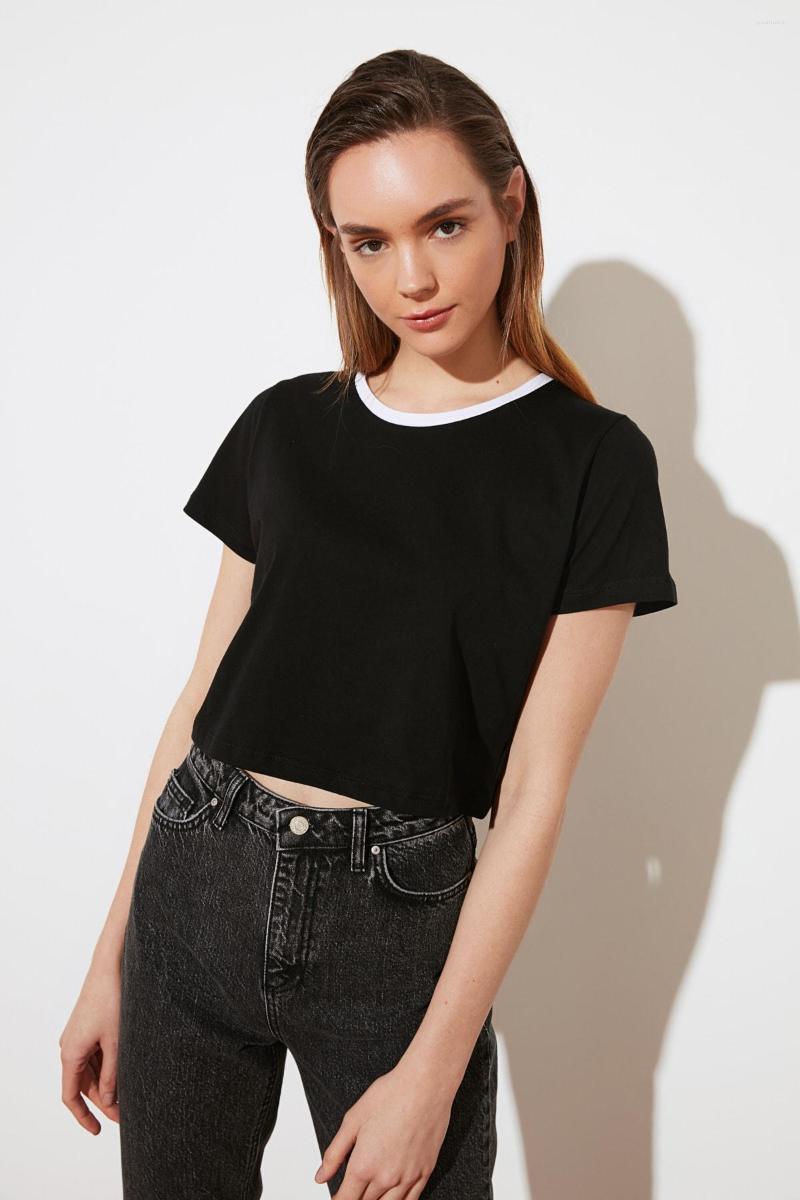 

Women' T Shirts Trendyol Colorful Collar Crop Knitted T-Shirt TWOSS21TS0395, White