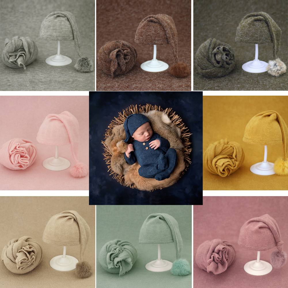 

Caps Hats Soft Baby Po Wraps With Hat 2pcs Sets born Boys Girls Pography Swaddle Blanket Infant Picture Props Accessories 230213, White