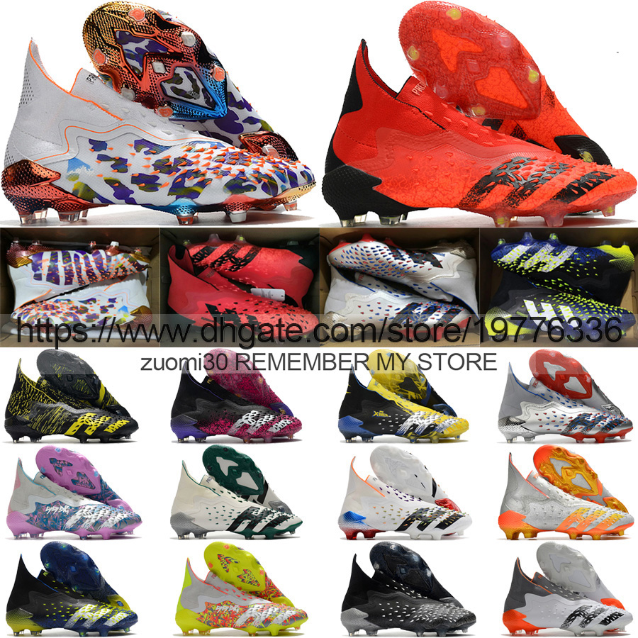 

send with bag Quality Football Boots Predator Freak FG Laceless High Ankle Socks Kint Soccer Cleats Firm Ground Outdoor Trainers Soft Leather Football Shoes US 6.5-11.5, 10