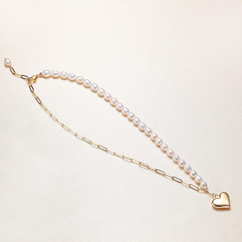 

Chains Heart Shape 5-6mm Natural Real Freshwater Pearl Necklace Gold Plated Jewelry Nice Party Wedding Gift 10pcs/lot