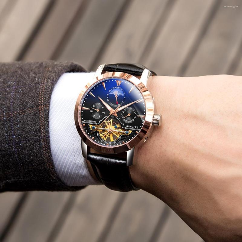

Wristwatches Fashion Tourbillon Mechanical Mens Watch Calendar And 24 Hours Male Luminous Hands Clock Watches Men Automatic, 01