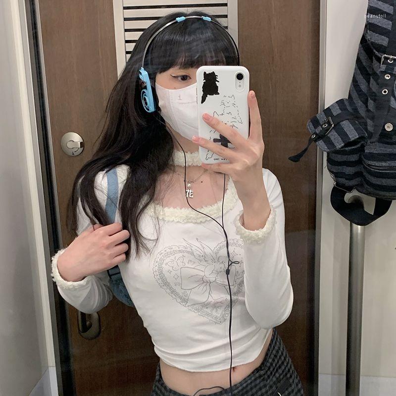 

Women' T Shirts Autumn Winter 2023 Slim Short Spice Girl Pure Wind Plus Velvet Lace Long Sleeve T-shirt Chic Female Minority, 01