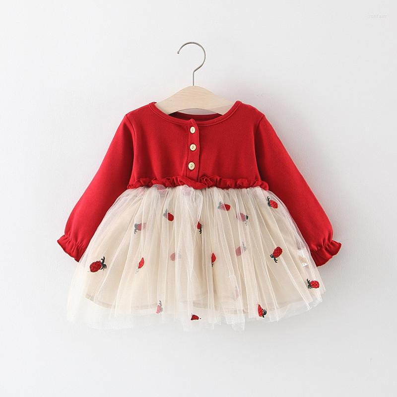 

Girl Dresses Children's Clothes Baby Girls Embroiderysweet Dress Infants Princess Long-sleeved Gauze Cloths, Red