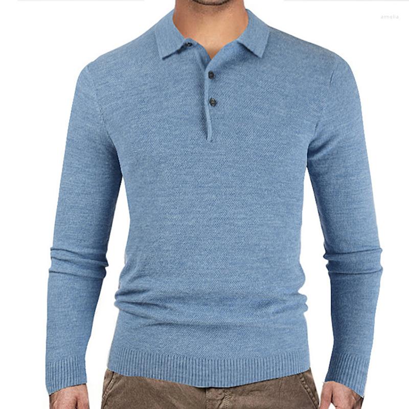 

Men's Sweaters Winter Men's Turn-down Collar Knitted Pullovers Men Solid Color Casual Male Sweater Long Sleeve, Wathet