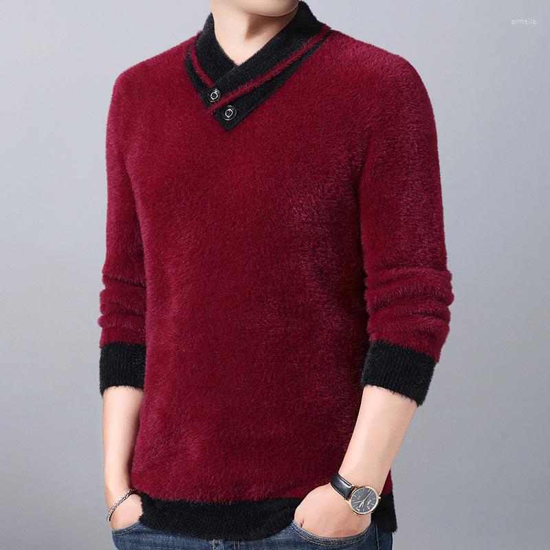 

Men's Sweaters Winter Fall Fashion Men's Mink Thicken Fleece Warm Casual Sweater Contrast Color Patchwork V-neck Vintage Knitwear, Black