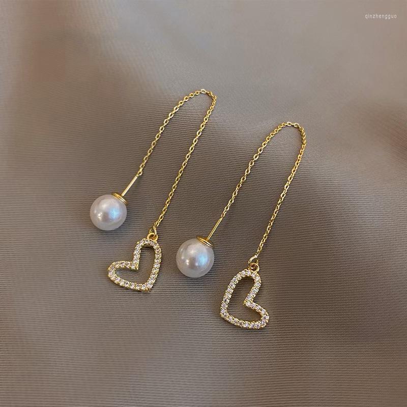 

Dangle Earrings 2023 Korean Simulation Pearl Love Heart Ear Line For Women Girls Fashion Long Tassel Rhinestone Jewelry