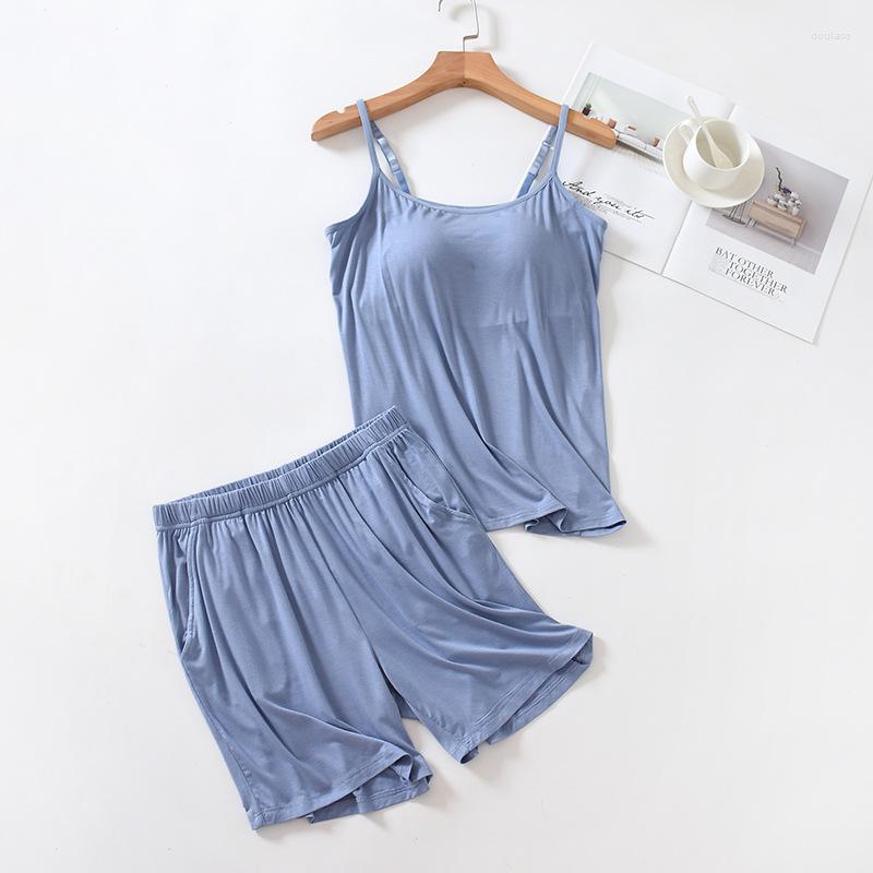 

Women's Sleepwear Summer Modal Women's Pajamas With Chest Pad Camisole Shorts Loose Plus Size Bedroom Set Femme Sexy Home Clothes, Black
