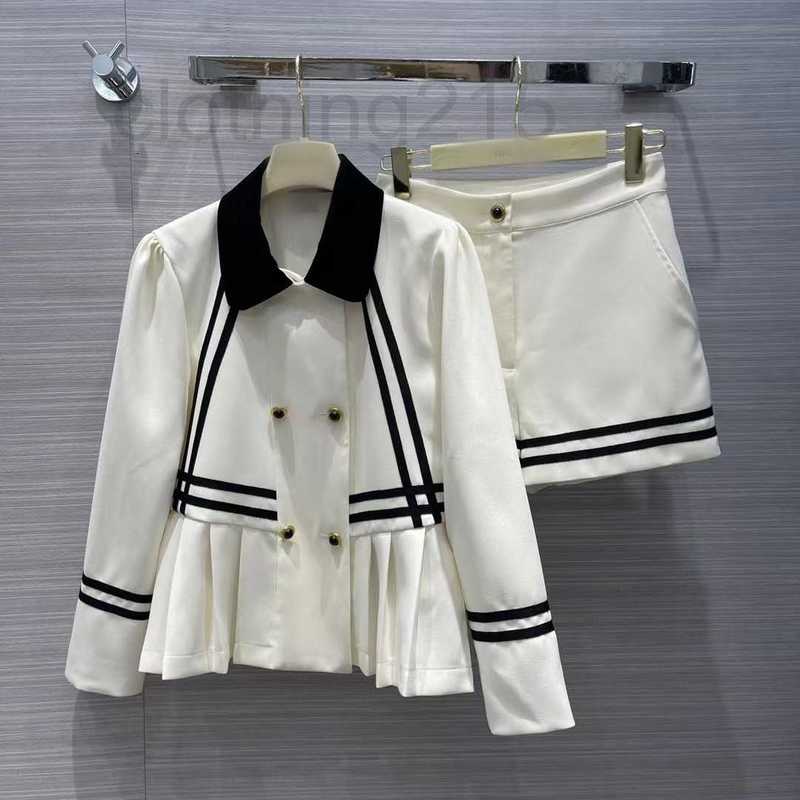 

Two Piece Dress Designer High-end 22 early autumn French girly style small lapel pleated hem fashion suit 1SFB, White3
