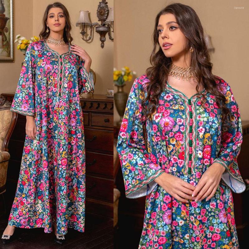 

Ethnic Clothing Moroccan Jalabiya 2023 Women Abaya Muslim Hijab Dress Vintage Floral Print Kaftan Ramadan Dubai Modest Dresses Party Arabic