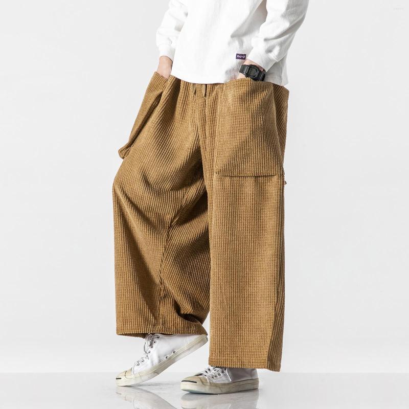 

Men's Pants Men Casual Baggy Corduroy Couple Straight Wide-leg Trousers Japan Style Male Big Pockets Streetwear Oversized 5XL 120KG, Black