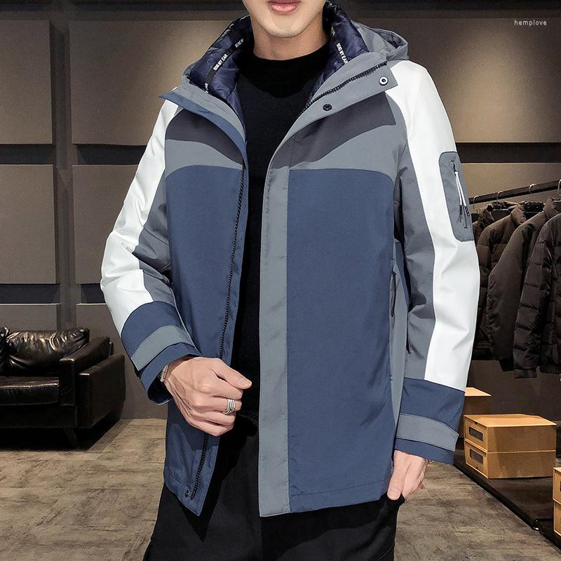 

Men's Down 90 White Duck Can Remove Bladder Thin Winter Jacket Male Brief Paragraph Coat Parker, Blue