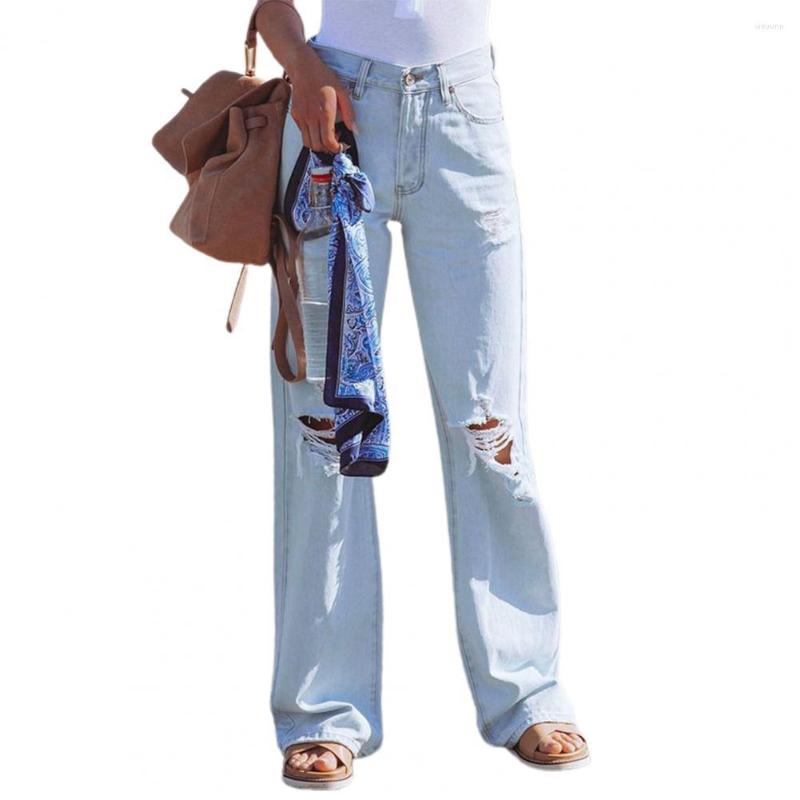 

Women' Jeans Women Washed Ripped Summer Autumn Solid Color High Waist Straight Wide Leg Denim Pants Streetwear Pantalones De Mujer 2023, Light blue