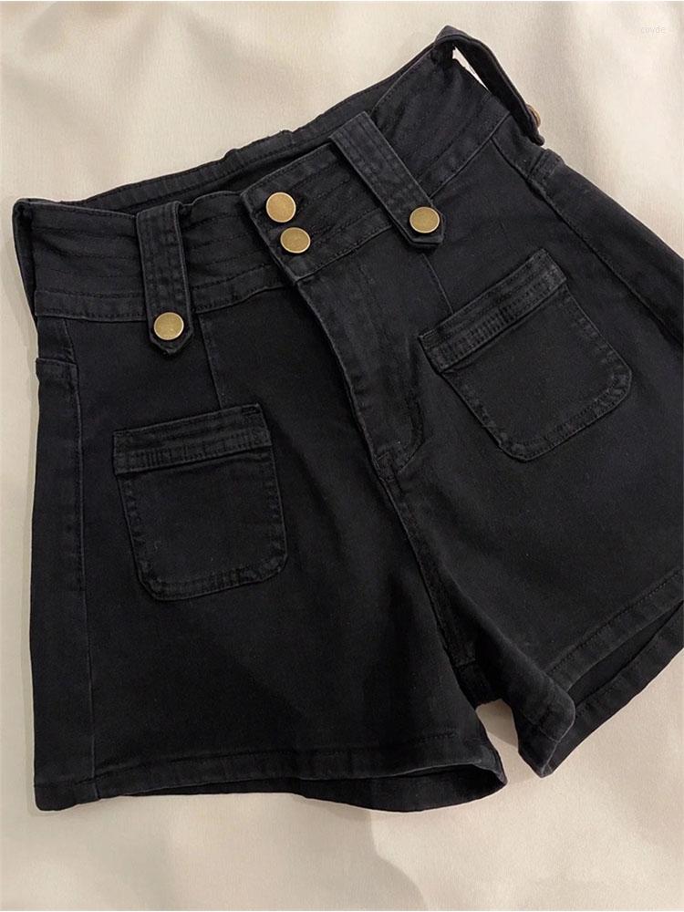 

Women' Shorts 2023 Summer Women High Waist Button Wigh Leg Jeans Casual Female Loose Fit Black Chic Denim Fashion