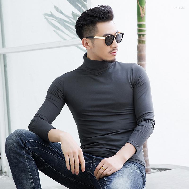 

Men's T Shirts Turtleneck Shirt Men Big Size Long Sleeve T-shirt Full Casual Streetwear Male Tops Tees, White