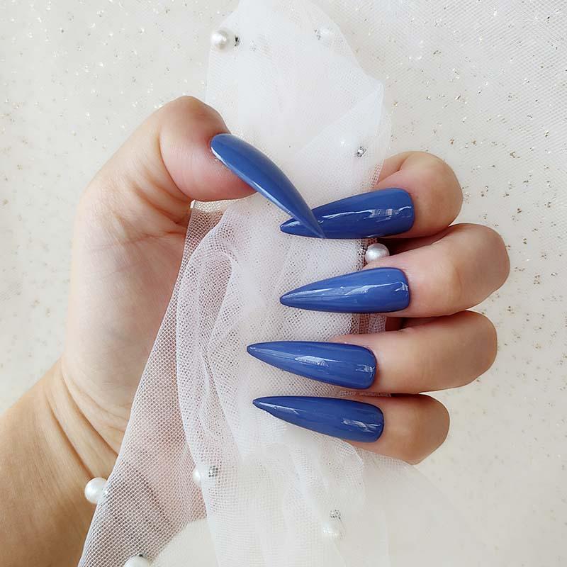 

False Nails Press On Nude Long Ballerina Purple Blue Fake Detachable French Full Cover Manicure 24Pcs J20