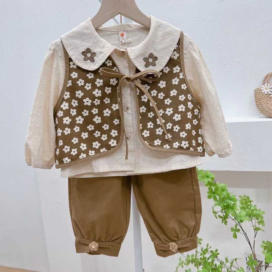 

Sets LZH Spring Children's Clothing Girls Set Fashion Laple TopVestPants Piece Suits Kids Outfits For Baby Girl Clothes, Light blue