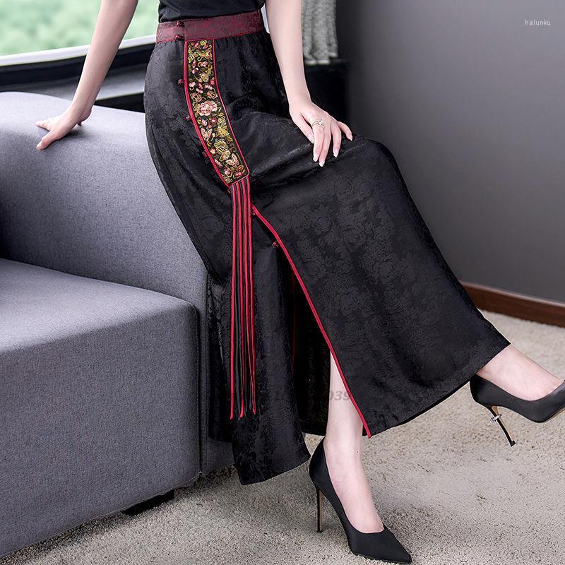 

Ethnic Clothing 2023 Chinese Traditional Vintage Skirt National Jacquard Retro Oriental Folk Dance Elegant Satin Long