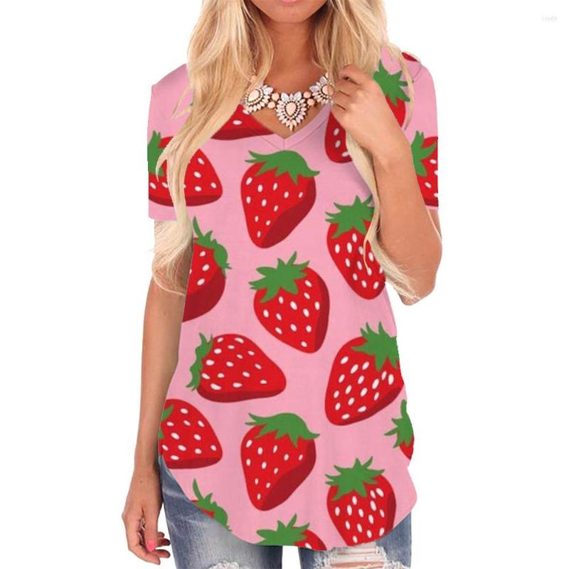 

Women's T Shirts Giyu Brand Strawberry Shirt Women Harajuku Tshirts Printed Red V-neck Tshirt Womens Clothing Summer Style High Quality, 10016