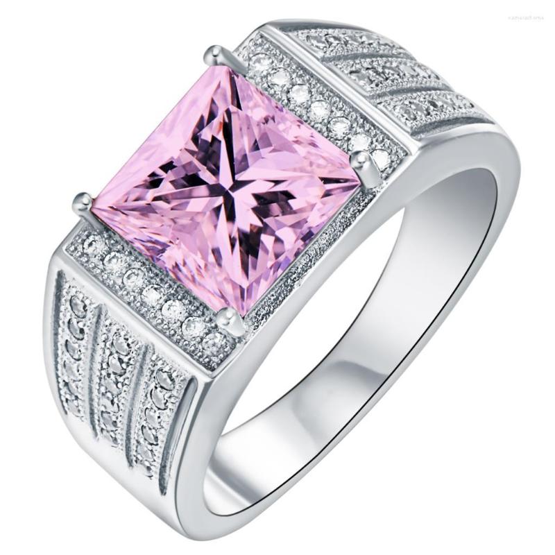 

Wedding Rings Hainon Luxury Silver Color Pink Red CZ Crystal Women Fashion Square Zircon Engagement Finger Jewelry
