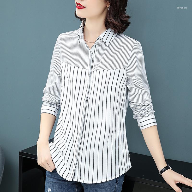 

Women's Blouses 2023 Women's Spring Autumn Loose Bottom Female Single Breasted Striped Shirts Ladies Long Sleeve Casual Q215, Tiaowen
