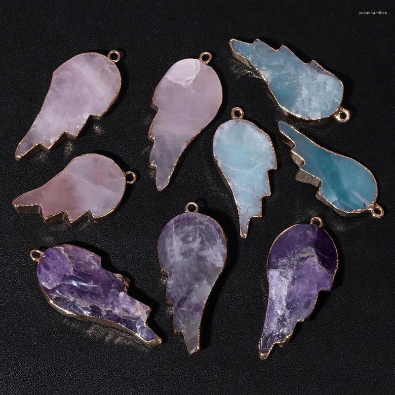 

Pendant Necklaces 1Pcs Natural Quartz Stone Charm Colorful Single Wing Handmade Amethyst Amazonite For DIY Jewelry Making