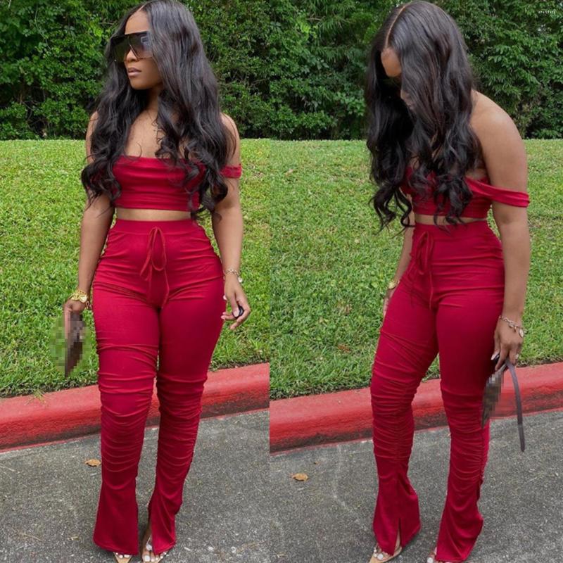 

Women' Two Piece Pants Set For Women Outfits Stacked 2 Pieces Sets Crop Top Leggings Female, 02