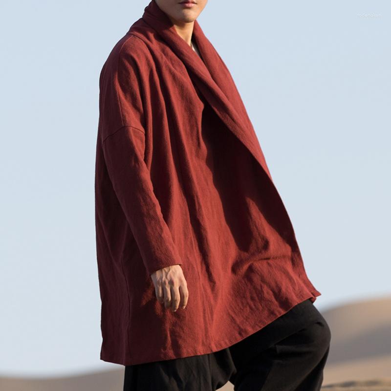 

Ethnic Clothing Chinese Tang Suit Ancient Style Hanfu Men'S Cotton Linen Cloak Coat Retro Zen Taoist Robe Gown