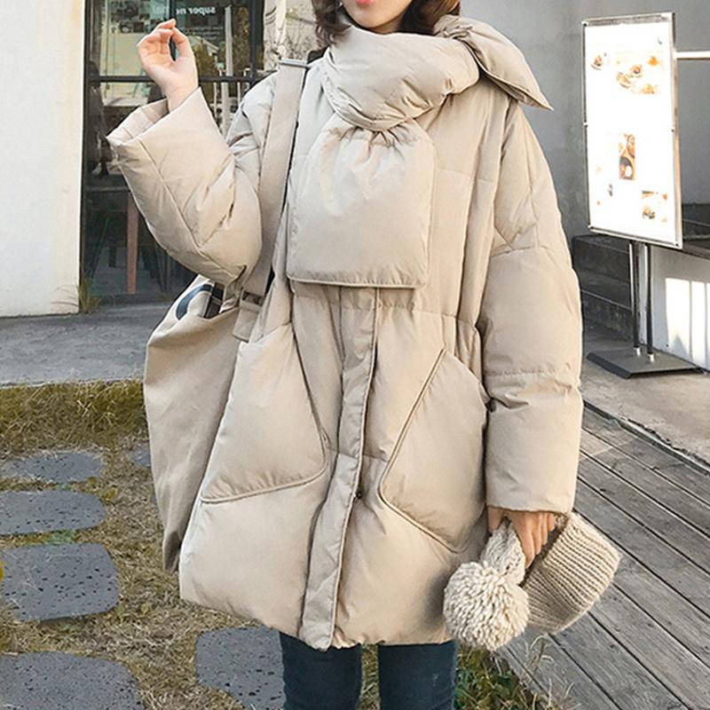 

Women's Down & Parkas Women O-Neck Loose Thick Female Warm Snow Outerwear Clothing 2023 Winter Scarf Jackets 90% White Duck Coats OvercoatWo, Beige