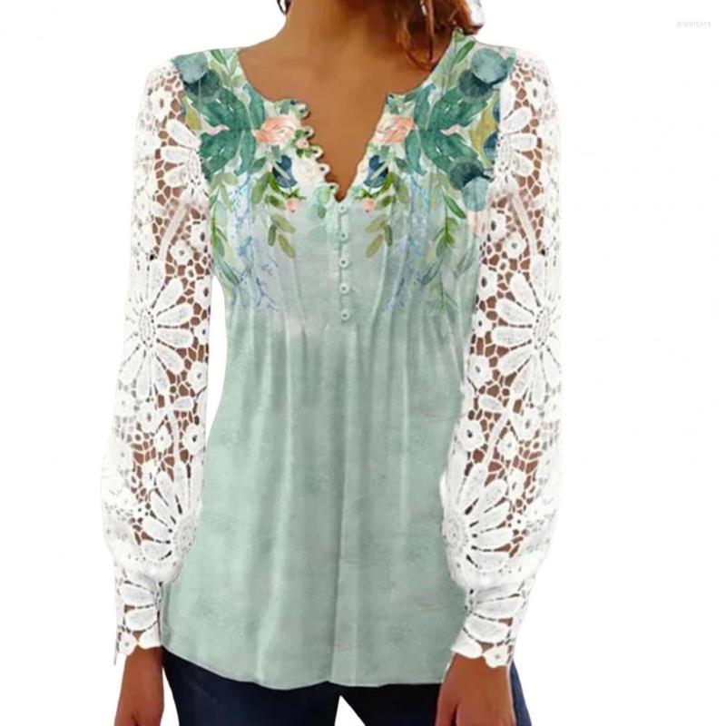 

Women' Blouses Button-up Blouse V Neck Spring Office Elegant Lace T-shirt Top Button, Green